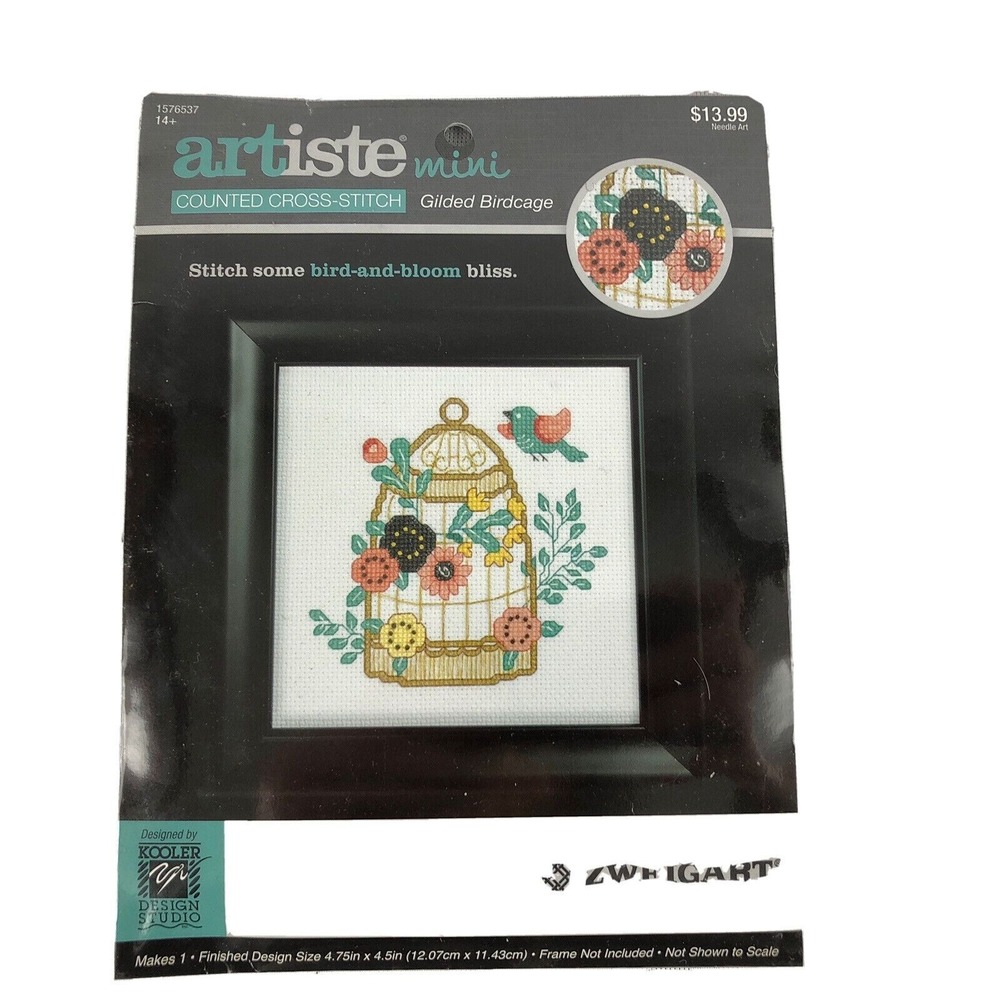 ARTISTE 2015 MINI Counted Cross Stitch Kit GILDED‎ BIRDCAGE #1576537 Sealed New